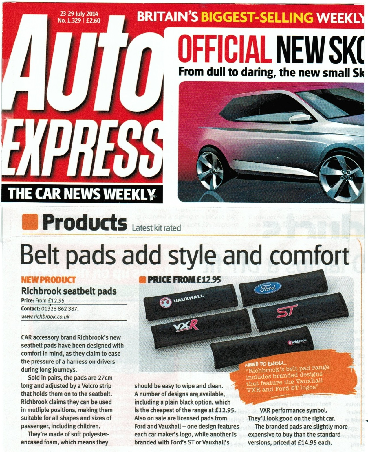 Richbrook Vauxhall VXR Logo Velcro Padded Shoulder Seat Belt Pads & Keyring Set 